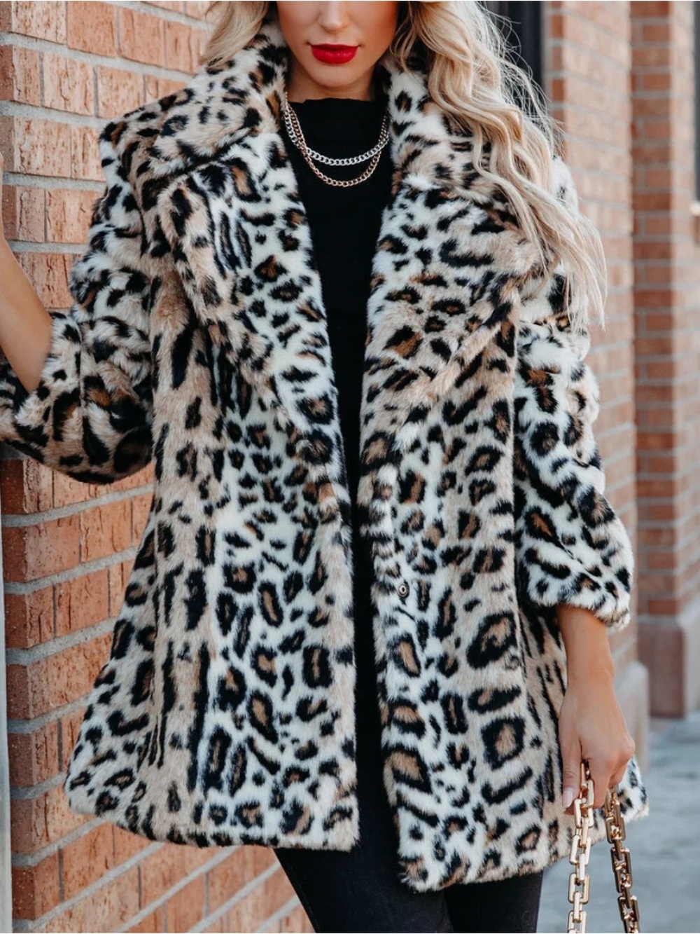 Faux Fur Leopard animal Print Coat - Women's Animal Print Jacket oversized - Picture 2 of 7